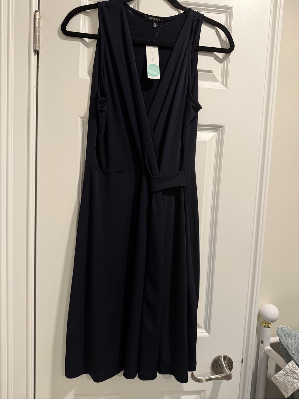 Milly Sleeveless Faux-Wrap Midi Dress in Navy